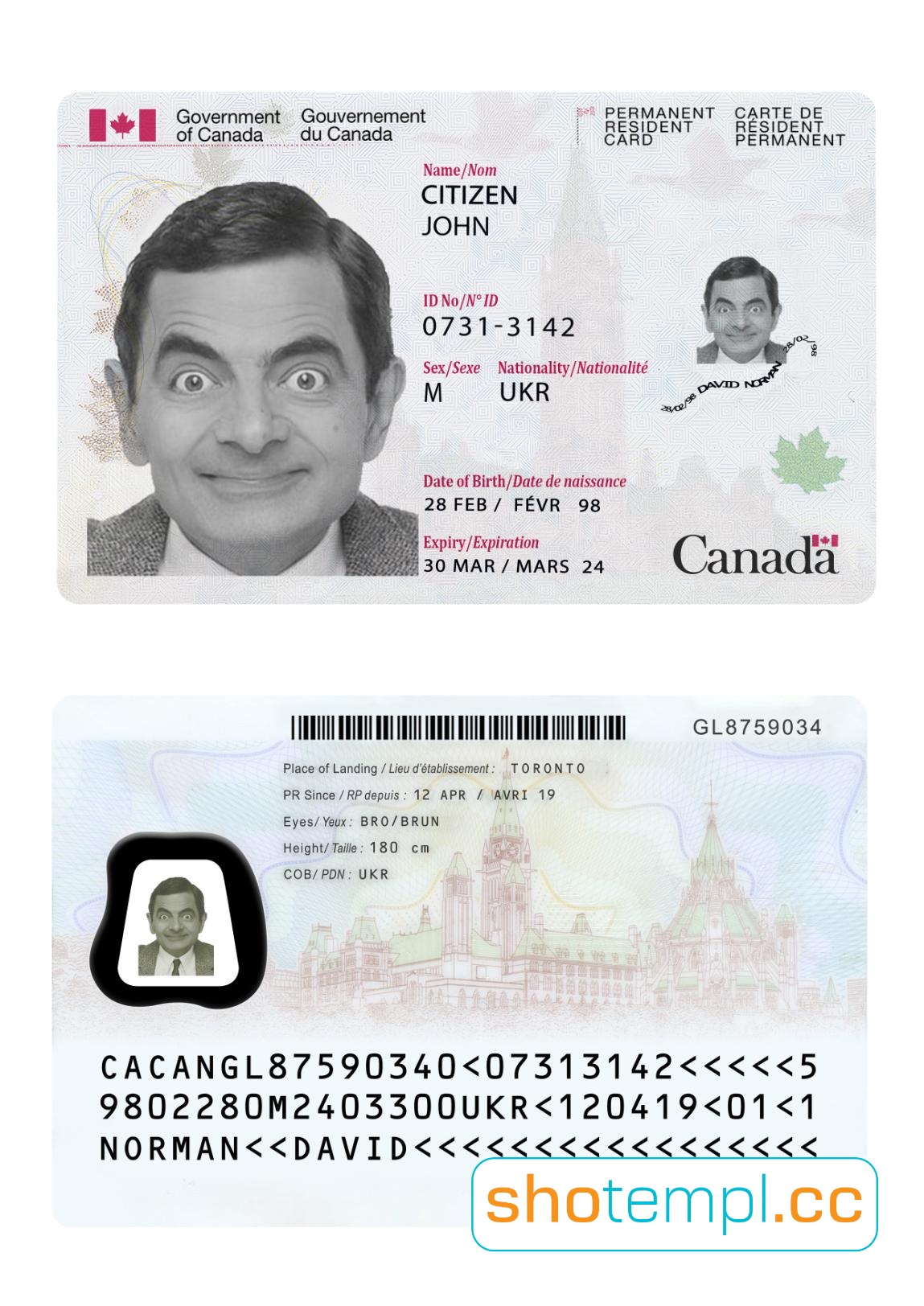 Canada Residence Permit Card PSD Template